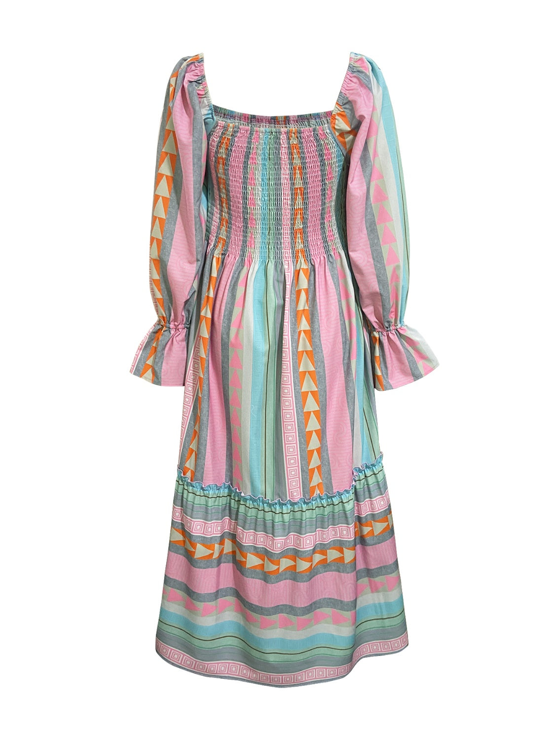 Ruffled Striped Long Sleeve Dress-TOPS / DRESSES-[Adult]-[Female]-2022 Online Blue Zone Planet