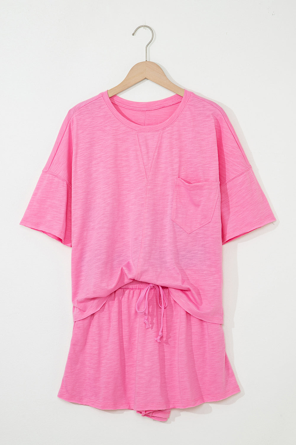 Sachet Pink Loose Fit Half Sleeve T Shirt and High Waist Skirt Set-Two Piece Sets/Two Piece Dresses-[Adult]-[Female]-2022 Online Blue Zone Planet