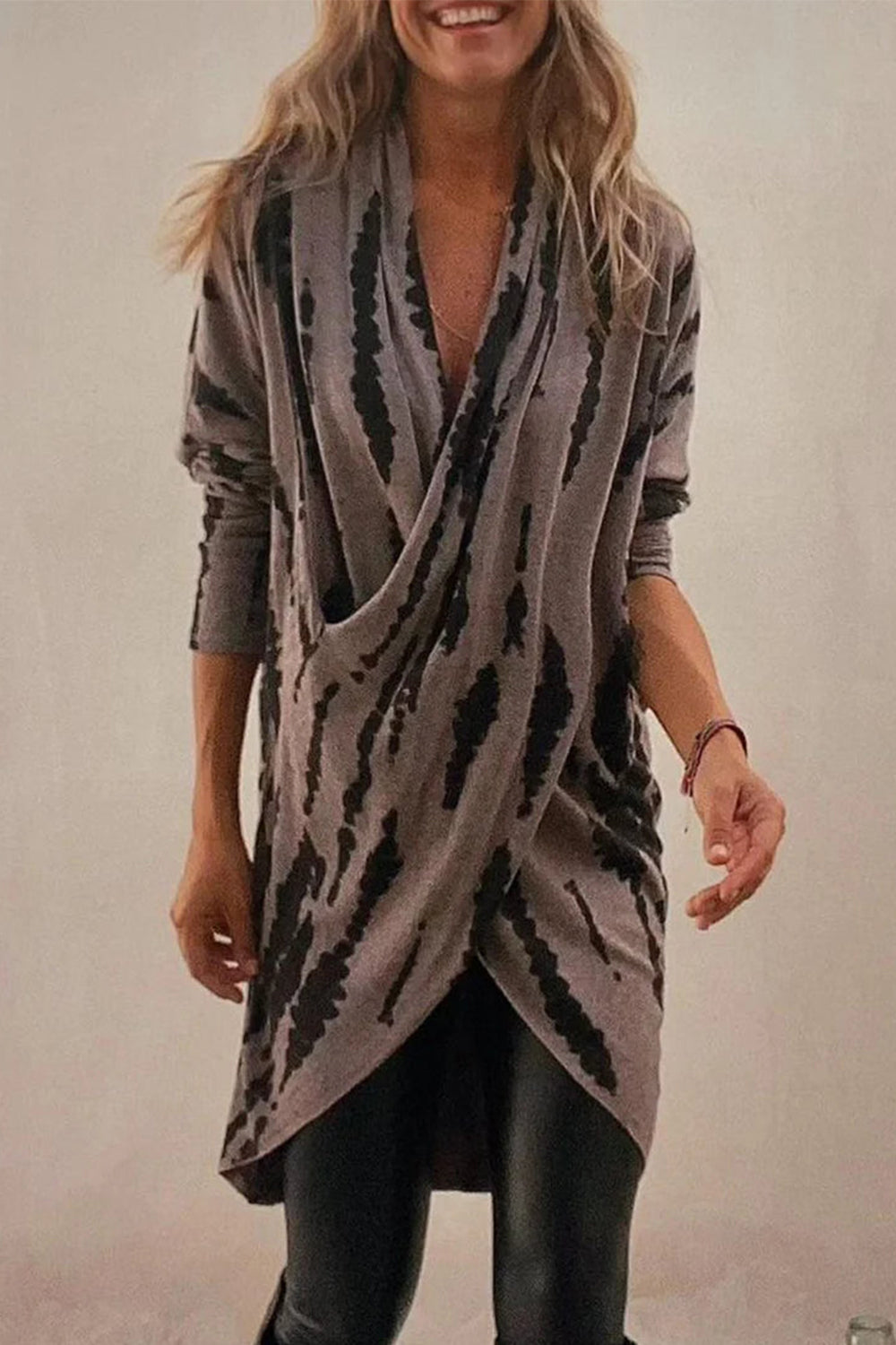 Blue Zone Planet | Full Size Contrast Long Sleeve Longline Top-TOPS / DRESSES-[Adult]-[Female]-Taupe-S-2022 Online Blue Zone Planet