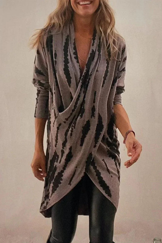 Blue Zone Planet | Full Size Contrast Long Sleeve Longline Top-TOPS / DRESSES-[Adult]-[Female]-Taupe-S-2022 Online Blue Zone Planet