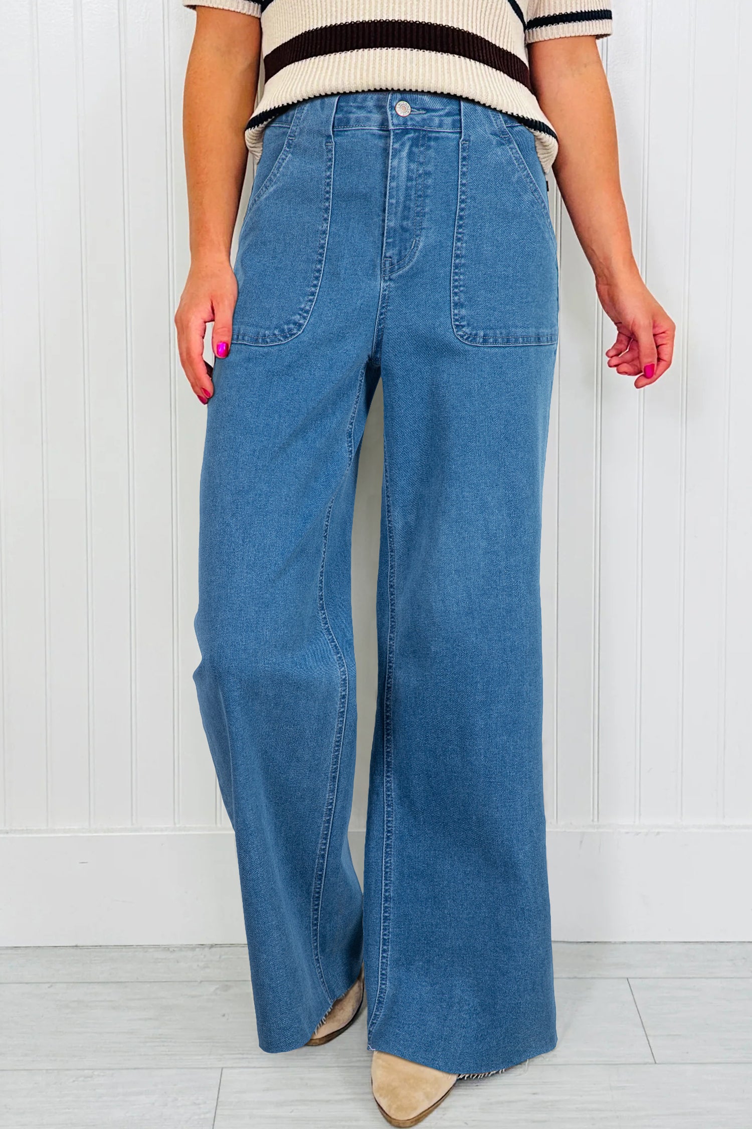 Dusk Blue Retro Washed Patch Pocket Loose Jeans-Bottoms/Jeans-[Adult]-[Female]-Dusk Blue-4-2022 Online Blue Zone Planet