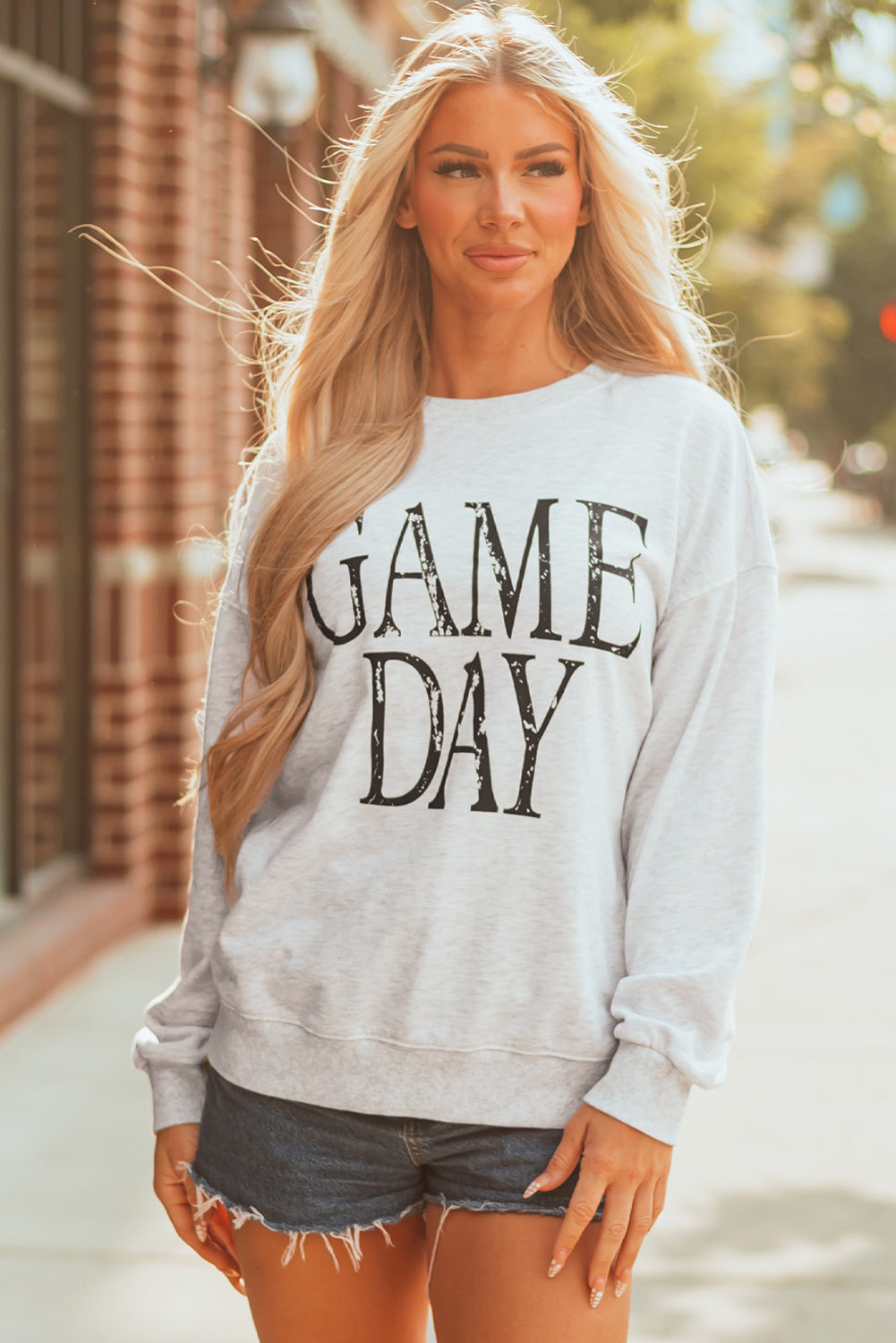 Black Vintage Washed Game Day Graphic Baggy Sweatshirt-Tops/Sweatshirts & Hoodies-[Adult]-[Female]-2022 Online Blue Zone Planet