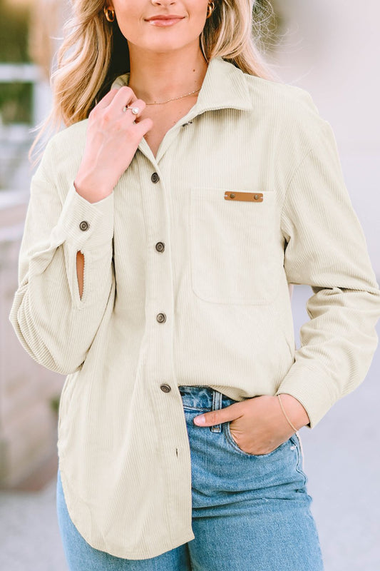 Blue Zone Planet | Corduroy Button Up Pocketed Shacket-TOPS / DRESSES-[Adult]-[Female]-Beige-S-2022 Online Blue Zone Planet