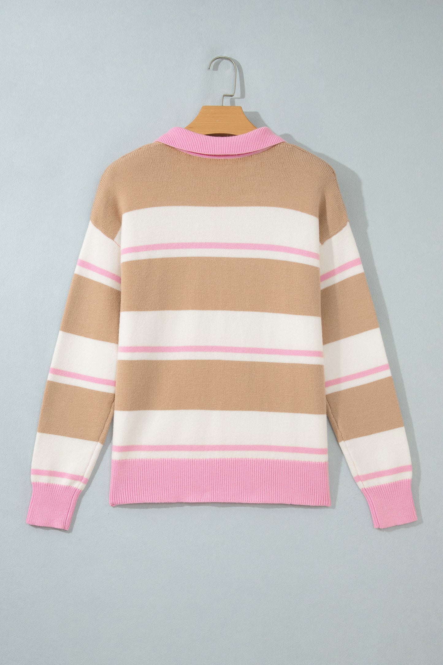 Khaki Stripe Striped Drop Shoulder Button Placket Long Sleeve Sweater-TOPS / DRESSES-[Adult]-[Female]-2022 Online Blue Zone Planet