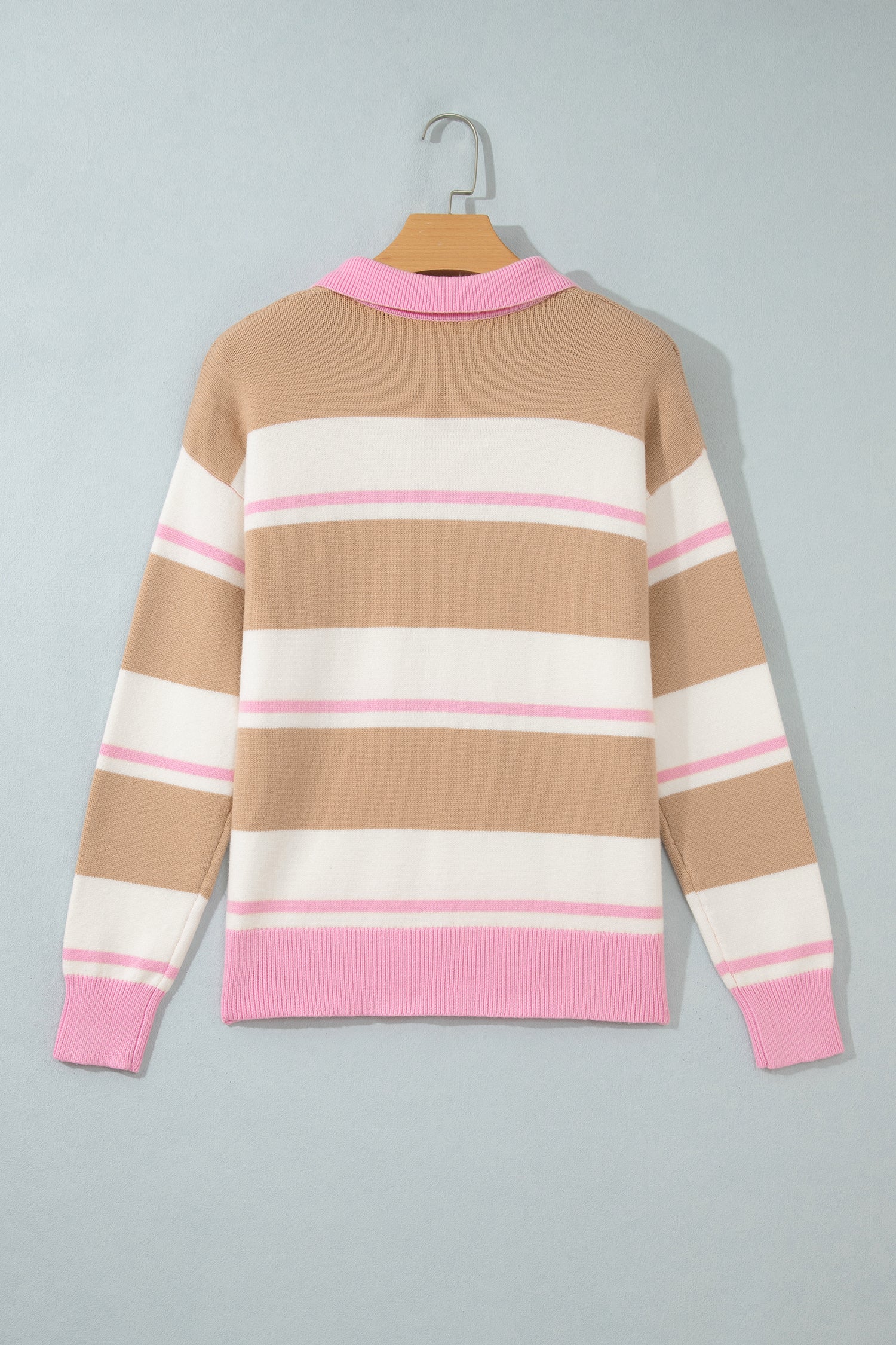 Khaki Stripe Striped Drop Shoulder Button Placket Long Sleeve Sweater-TOPS / DRESSES-[Adult]-[Female]-2022 Online Blue Zone Planet