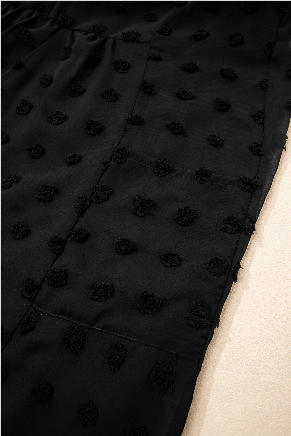 Black Dotty Textured Notched Neck Plus Ruffled Dress-TOPS / DRESSES-[Adult]-[Female]-2022 Online Blue Zone Planet