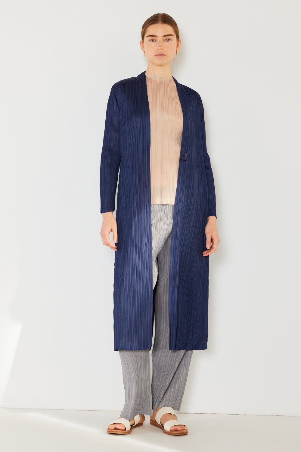 Blue Zone Planet | Marina West Swim Pleated Long Sleeve Cardigan-TOPS / DRESSES-[Adult]-[Female]-Navy-S/M-2022 Online Blue Zone Planet