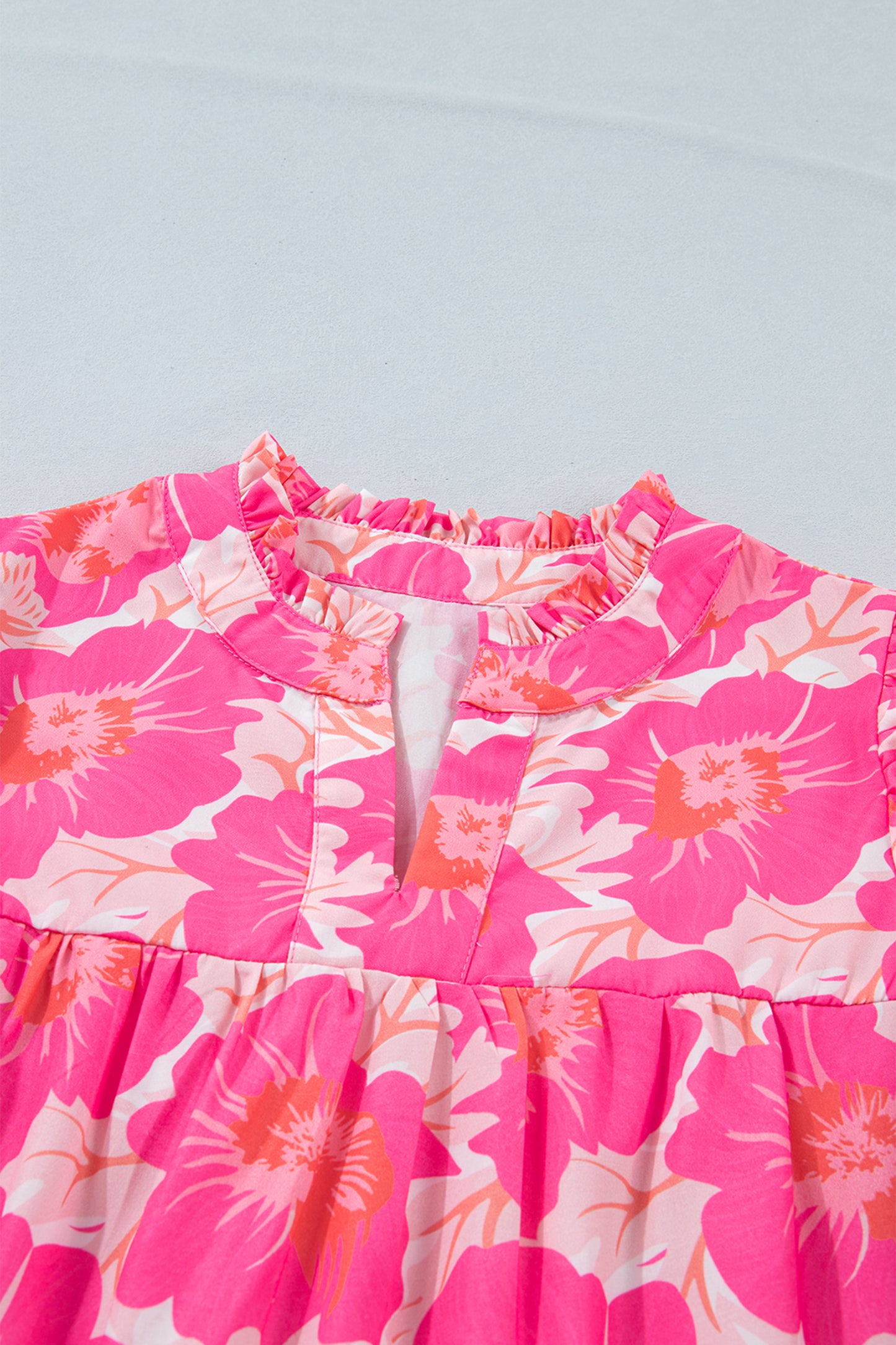 Pink Short Bubble Sleeve Summer Floral Blouse-Tops/Blouses & Shirts-[Adult]-[Female]-2022 Online Blue Zone Planet