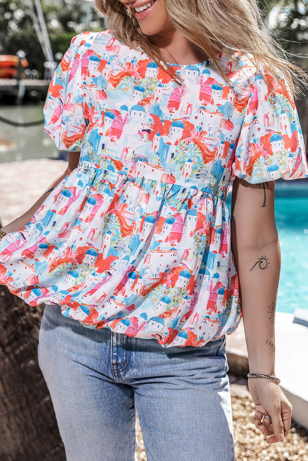 Sky Blue Parisian Avenue Babydoll Top-Tops/Blouses & Shirts-[Adult]-[Female]-2022 Online Blue Zone Planet