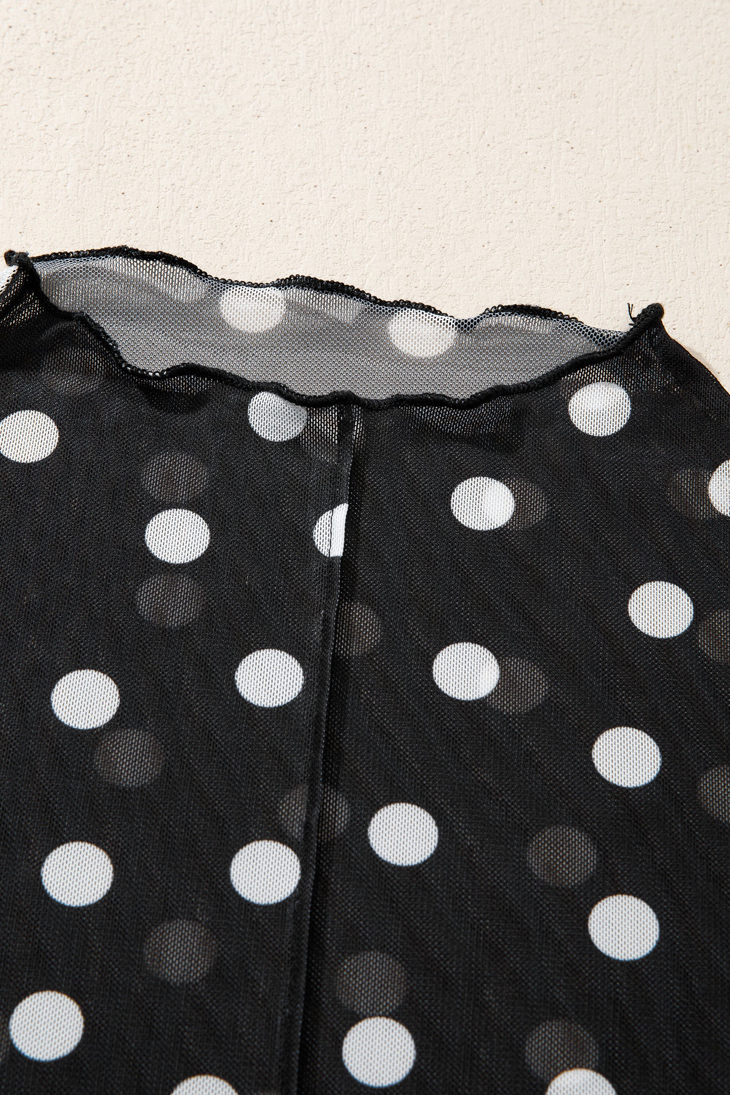 Black Polka Dot Printed High Neck Sheer Mesh Tee-Tops/Tops & Tees-[Adult]-[Female]-2022 Online Blue Zone Planet