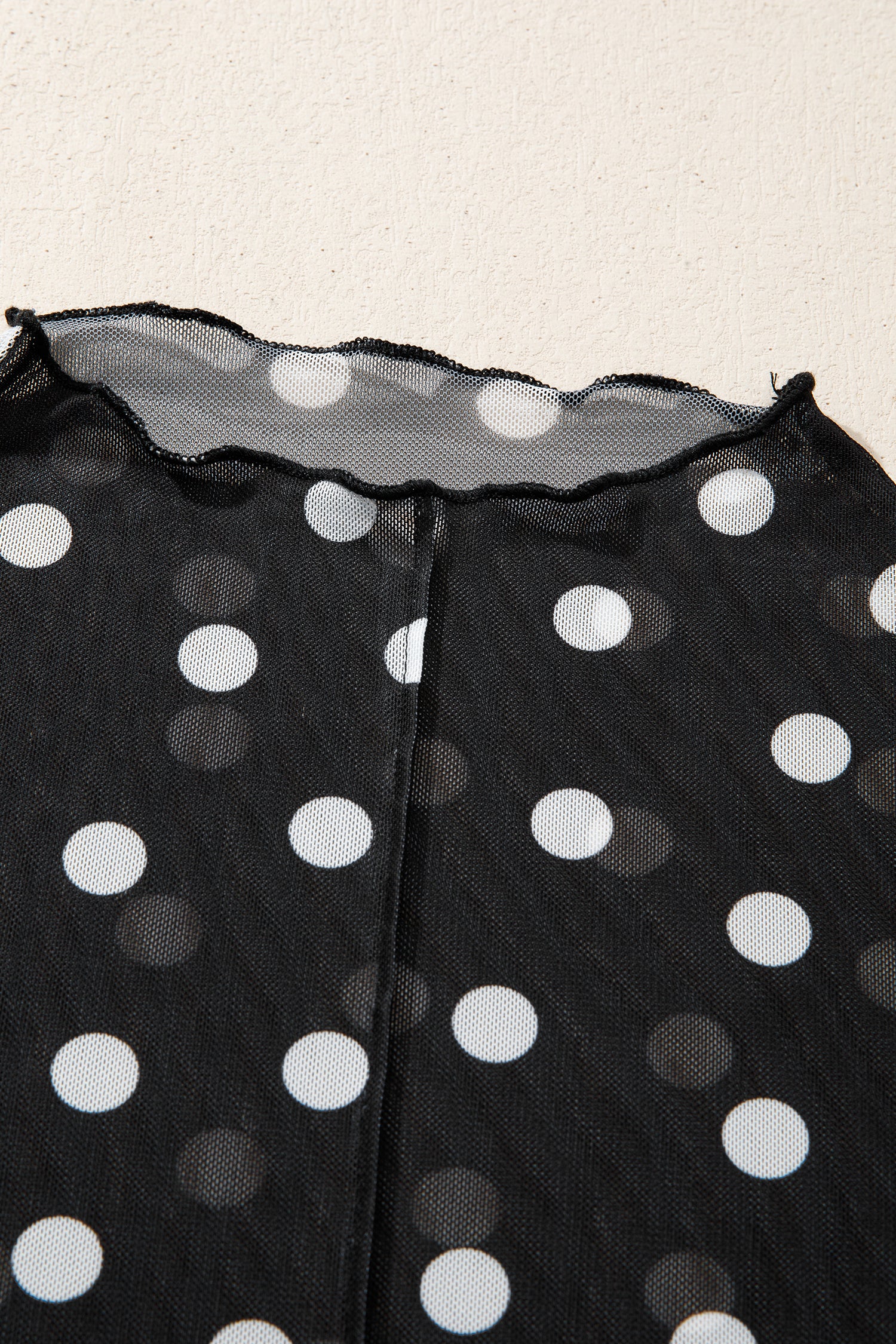 Black Polka Dot Printed High Neck Sheer Mesh Tee-Tops/Tops & Tees-[Adult]-[Female]-2022 Online Blue Zone Planet