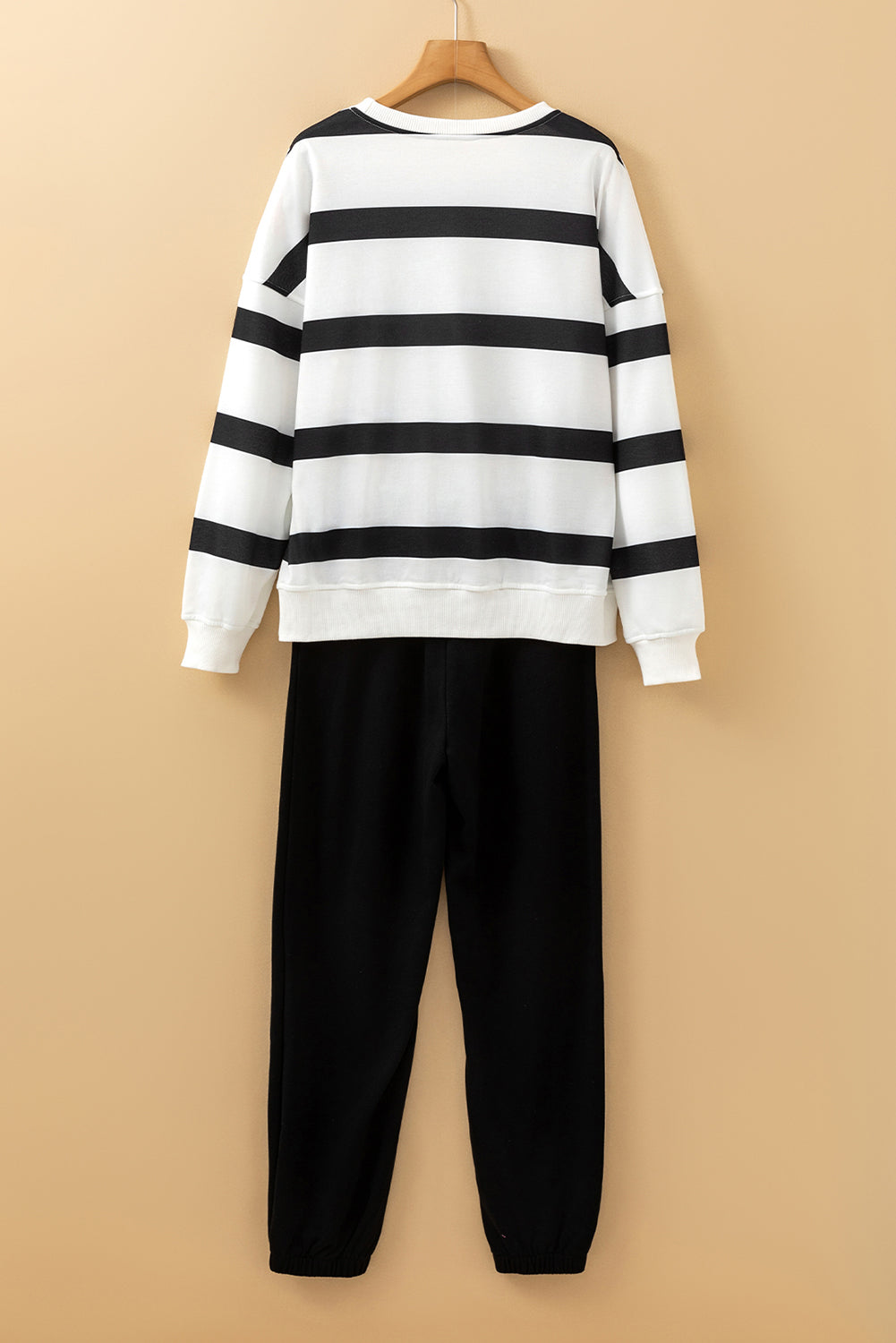 Blue Zone Planet | Brown Stripe Striped Drop Shoulder Pullover And Jogger Pants Set-Two Piece Sets/Pant Sets-[Adult]-[Female]-2022 Online Blue Zone Planet