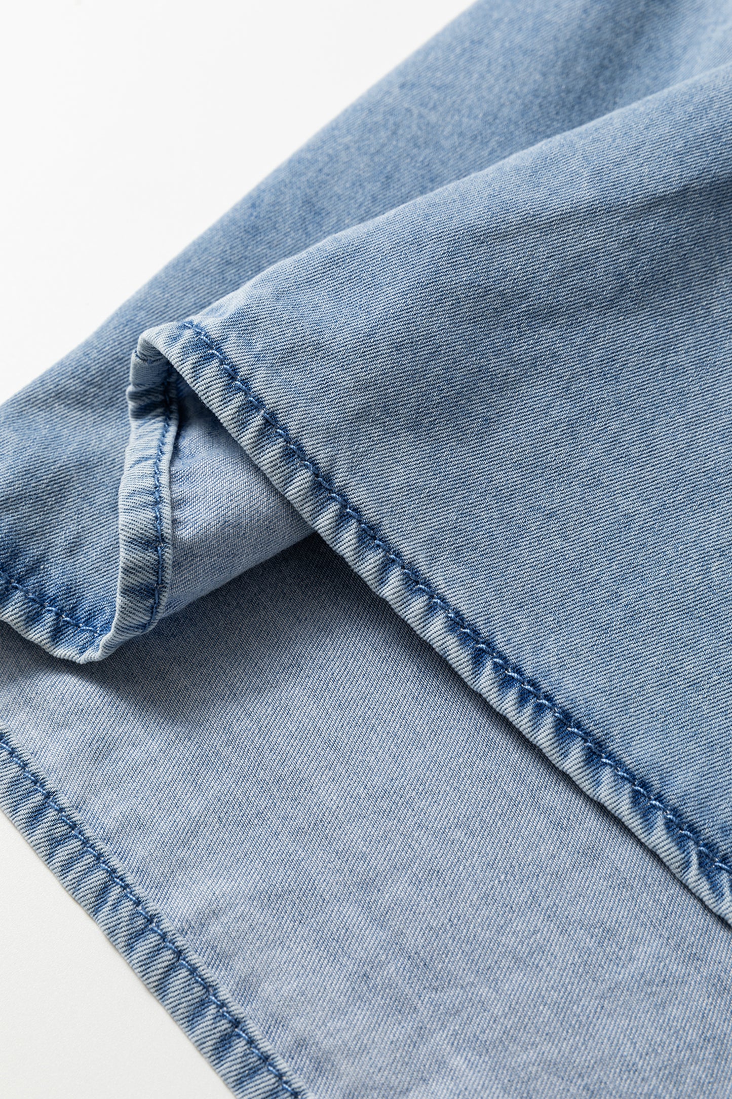 Beau Blue Ruffled Peter Pan Collar Western Denim Shirt-Tops/Blouses & Shirts-[Adult]-[Female]-2022 Online Blue Zone Planet