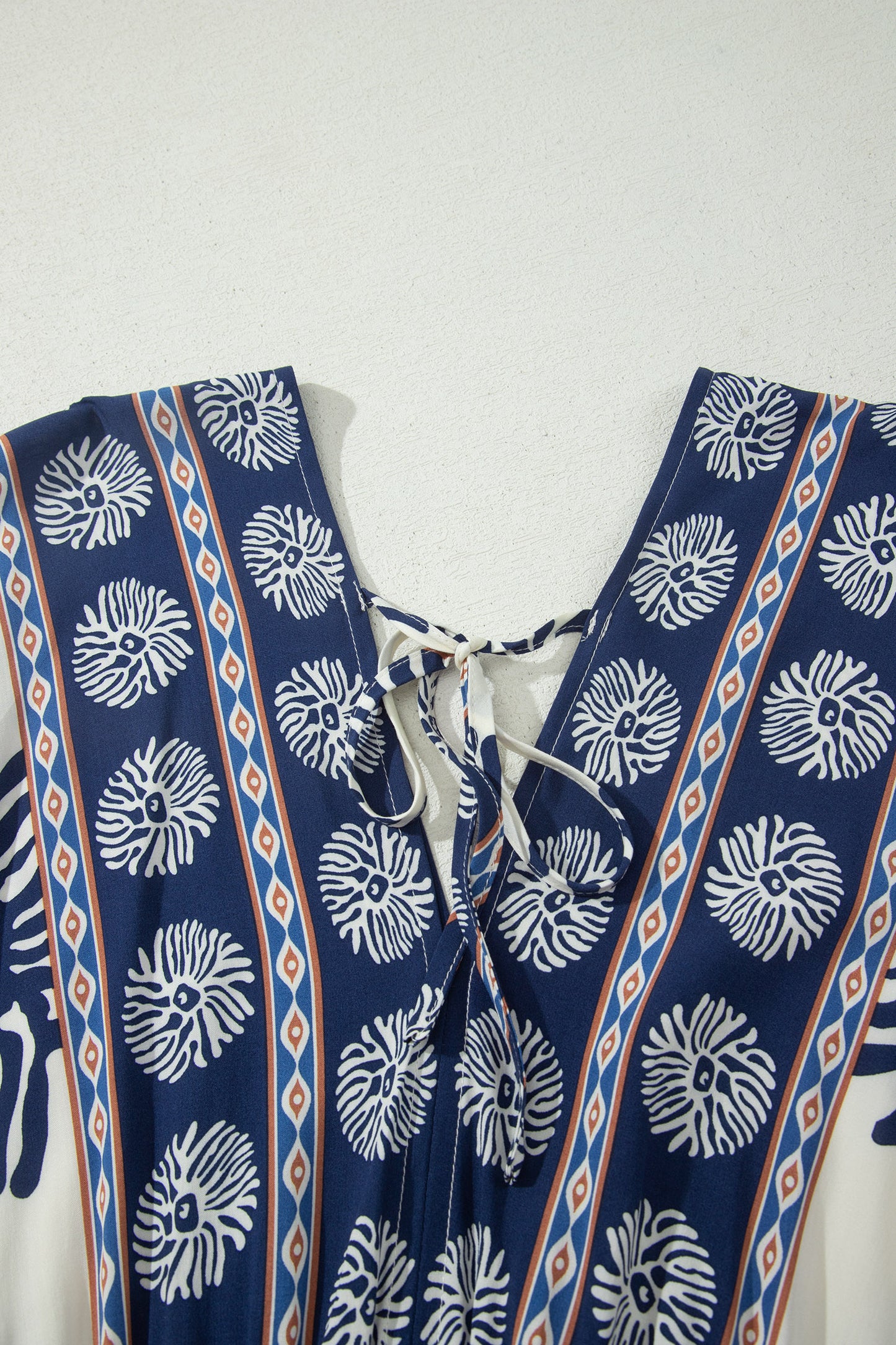Blue Boho Floral Print Contrast Patchwork V Neck Dolman Maxi Dress-TOPS / DRESSES-[Adult]-[Female]-2022 Online Blue Zone Planet