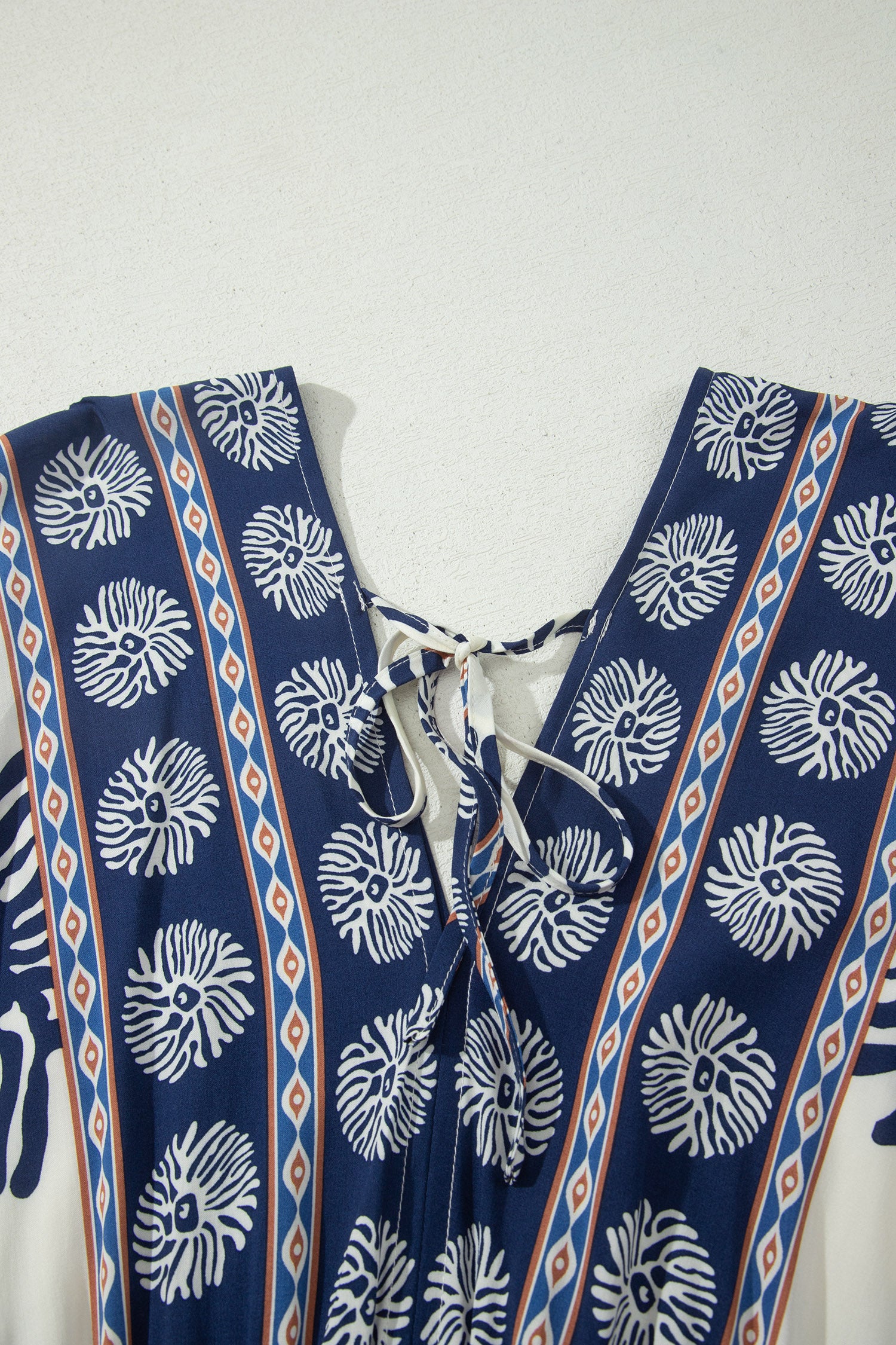 Blue Boho Floral Print Contrast Patchwork V Neck Dolman Maxi Dress-TOPS / DRESSES-[Adult]-[Female]-2022 Online Blue Zone Planet