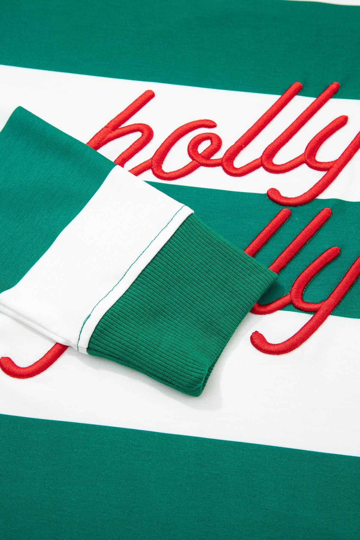 Red Stripe holly jolly Letter Embroidered Pullover Sweatshirt-Tops/Sweatshirts & Hoodies-[Adult]-[Female]-2022 Online Blue Zone Planet