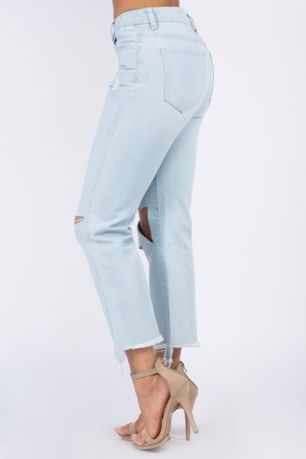 Blue Zone Planet | American Bazi High Waist Distressed Raw Hem Jeans-TOPS / DRESSES-[Adult]-[Female]-2022 Online Blue Zone Planet