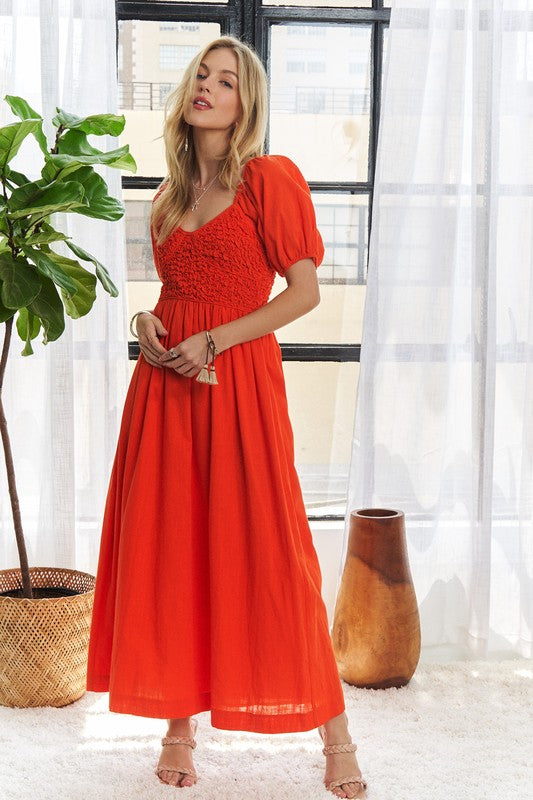 ADORA Popcorn Smocked Puff Sleeve Dress-TOPS / DRESSES-[Adult]-[Female]-2022 Online Blue Zone Planet