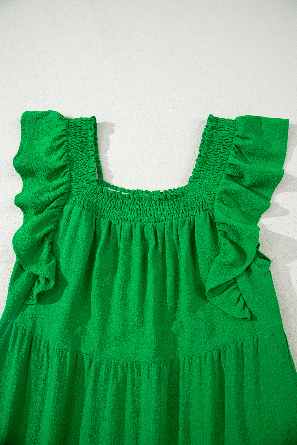 Green Ruffled Flutter Sleeve Square Neck Textured Tiered Maxi Dress-TOPS / DRESSES-[Adult]-[Female]-2022 Online Blue Zone Planet