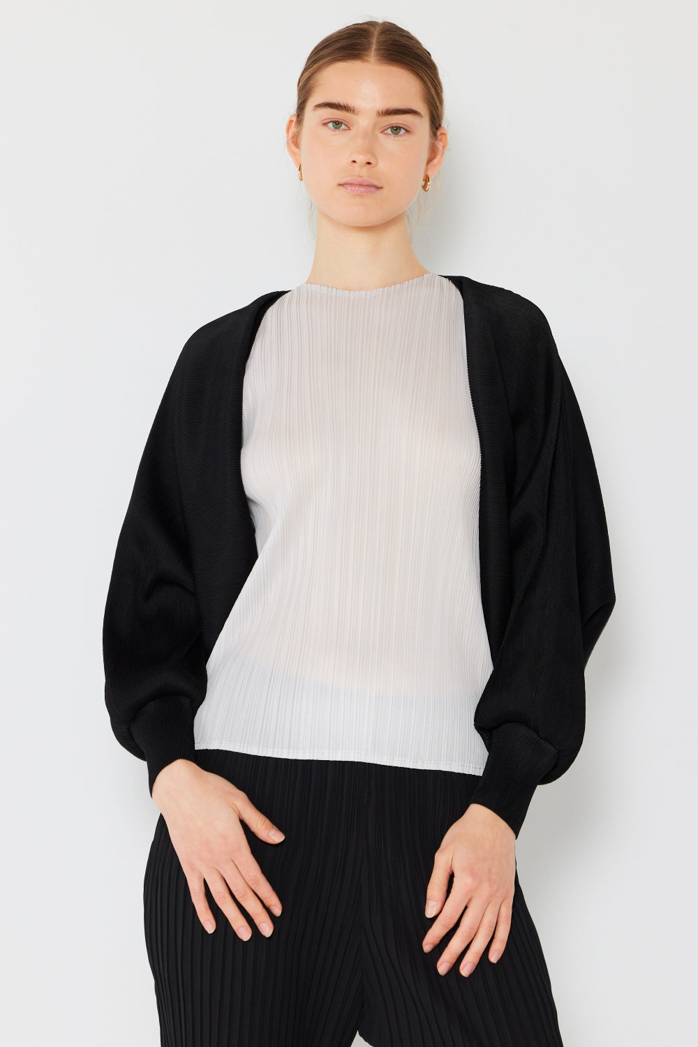 Blue Zone Planet | Marina West Swim Rib Pleated Puff Sleeve Bolero Cardigan-TOPS / DRESSES-[Adult]-[Female]-Black-One Size-2022 Online Blue Zone Planet