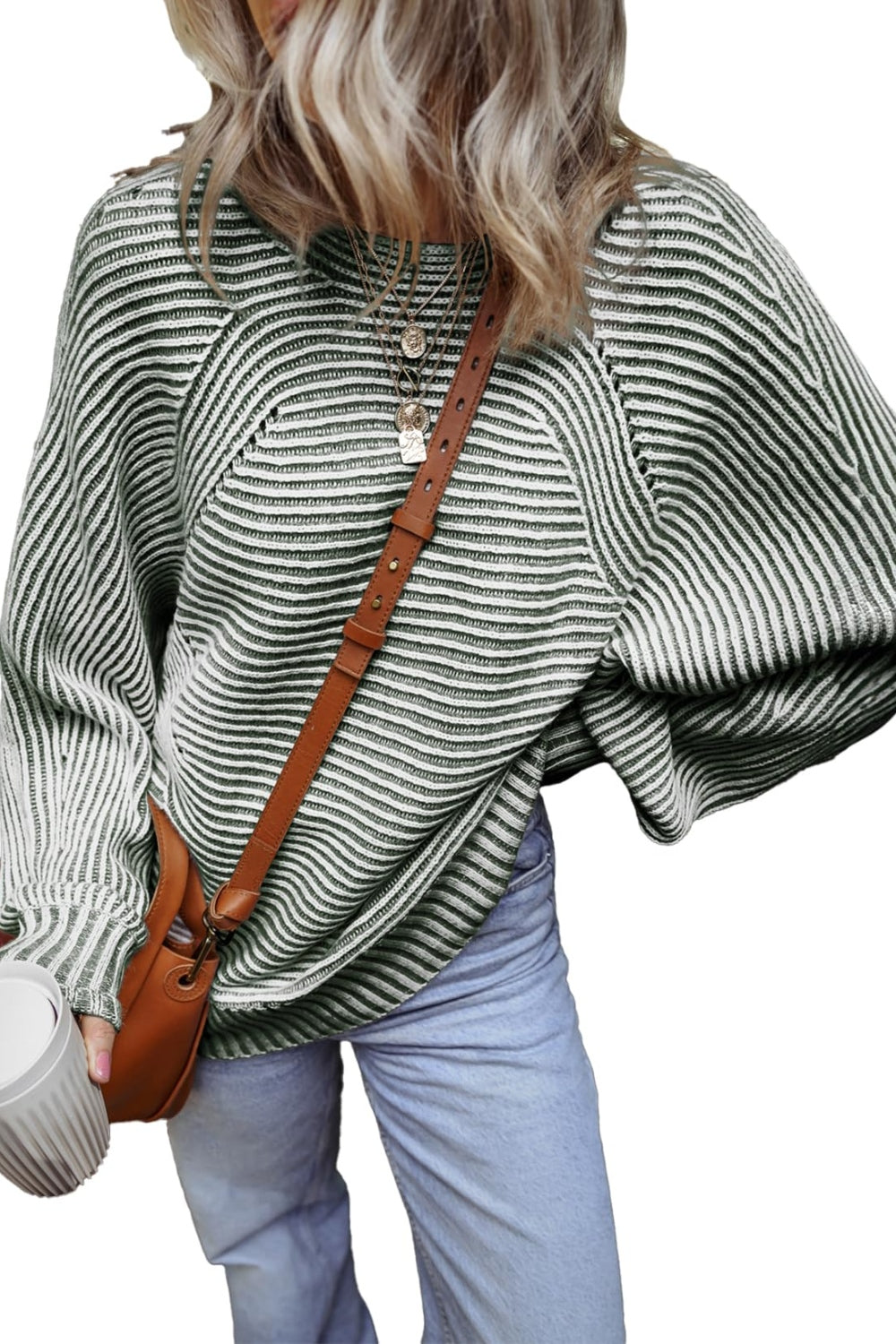 Textured Striped Round Neck Long Sleeve Top-TOPS / DRESSES-[Adult]-[Female]-2022 Online Blue Zone Planet