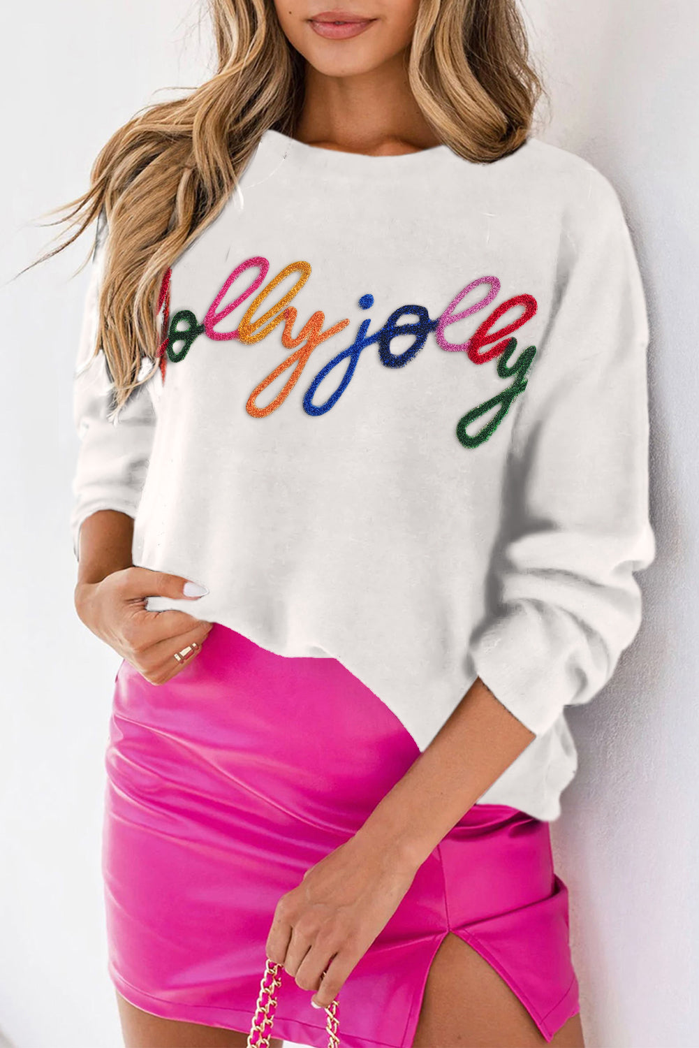 White Glitter Merry & Bright Round Neck Knit Sweater-Sweaters-[Adult]-[Female]-White-1-S-2022 Online Blue Zone Planet