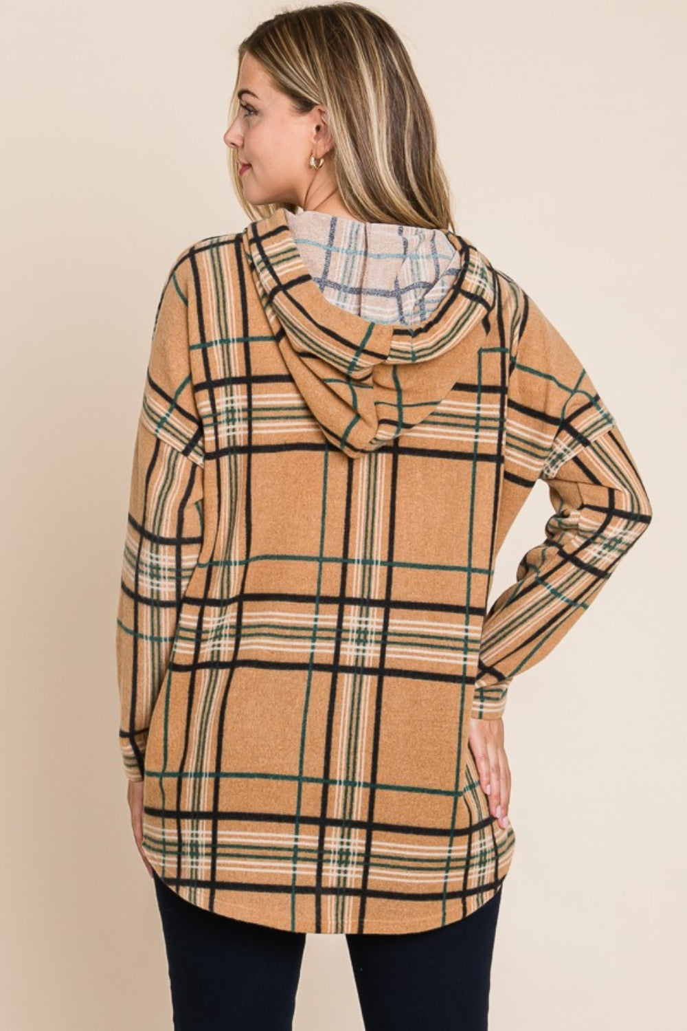 BOMBOM Drawstring Plaid Long Sleeve Hoodie-TOPS / DRESSES-[Adult]-[Female]-2022 Online Blue Zone Planet