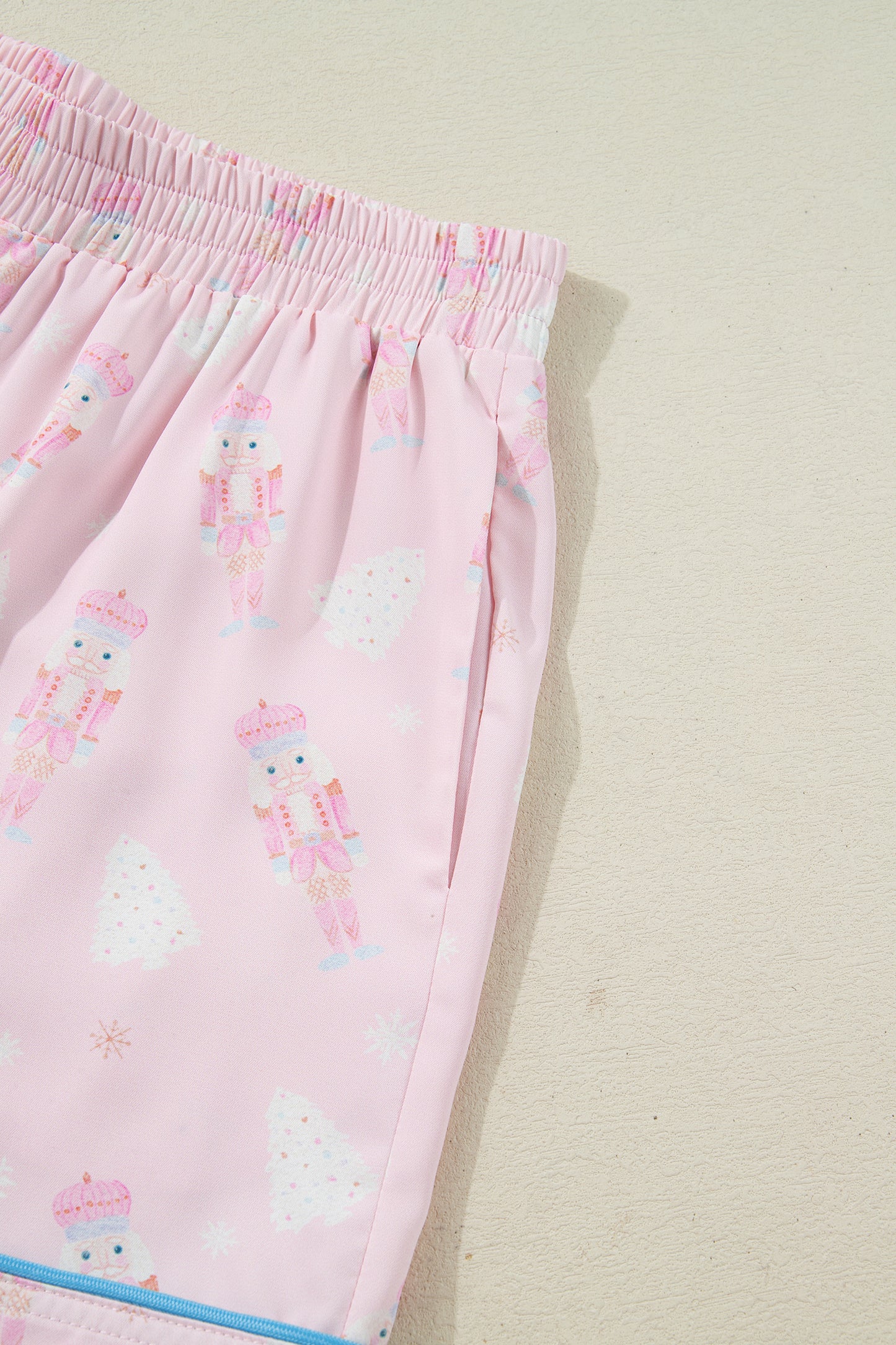 Pink Bow Tie Front Christmas Nutcracker Long Sleeve Shirt Shorts Pajama Set-Loungewear & Sleepwear/Sleepwear-[Adult]-[Female]-2022 Online Blue Zone Planet