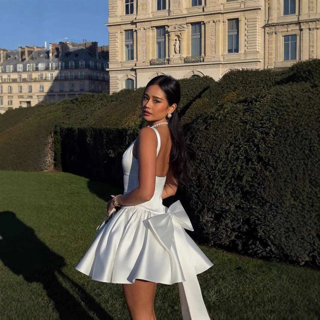 Tina's White Backless Bow Sleeveless Mini Dress-TOPS / DRESSES-[Adult]-[Female]-White-L-2022 Online Blue Zone Planet