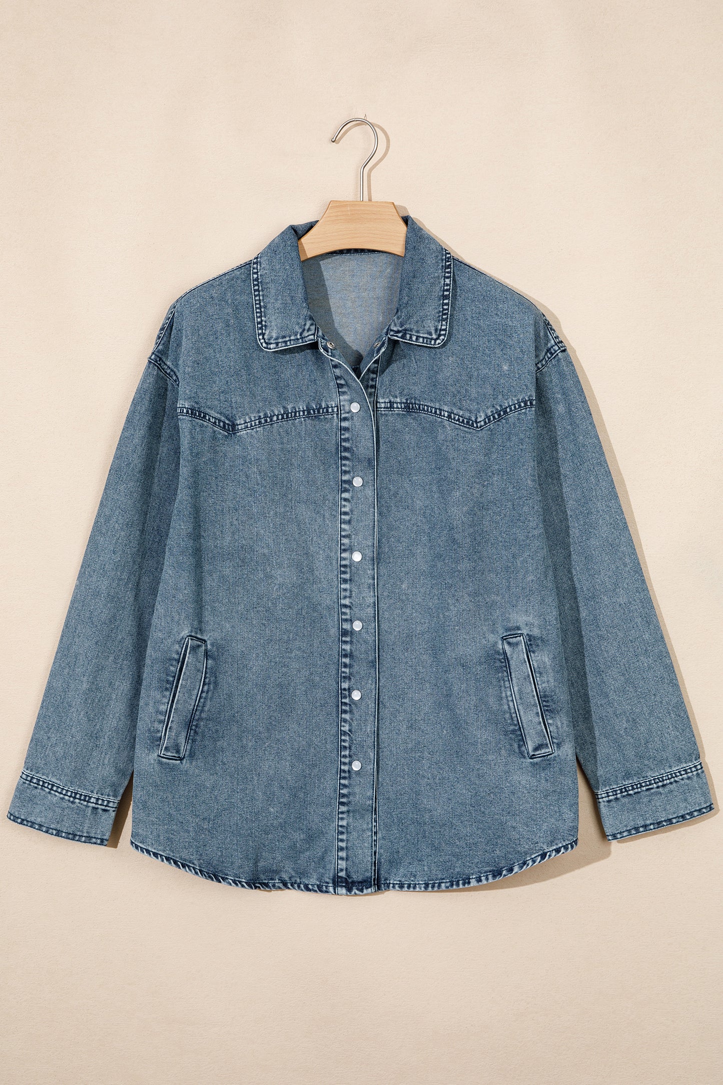 Dusk Blue Western Long Sleeve Shirt Collar Tunic Denim Jacket-Outerwear/Denim jackets-[Adult]-[Female]-2022 Online Blue Zone Planet