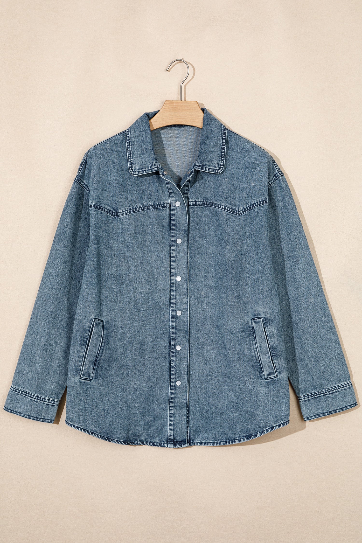 Dusk Blue Western Long Sleeve Shirt Collar Tunic Denim Jacket-Outerwear/Denim jackets-[Adult]-[Female]-2022 Online Blue Zone Planet