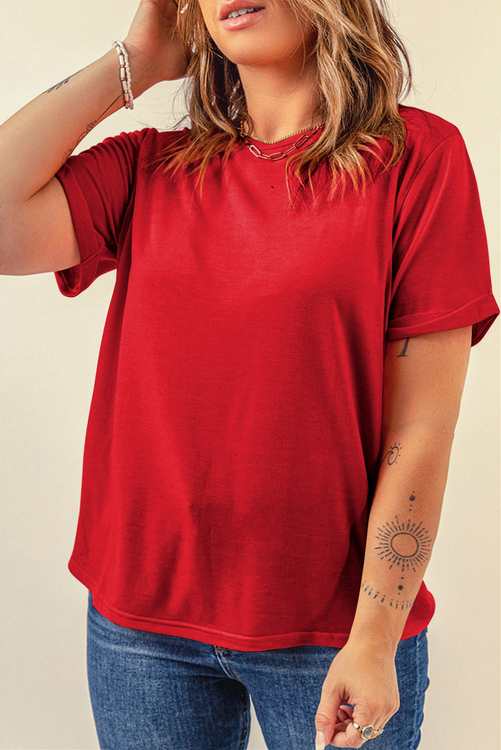 Bright Green Casual Plain Crew Neck Tee-Tops/Tops & Tees-[Adult]-[Female]-2022 Online Blue Zone Planet