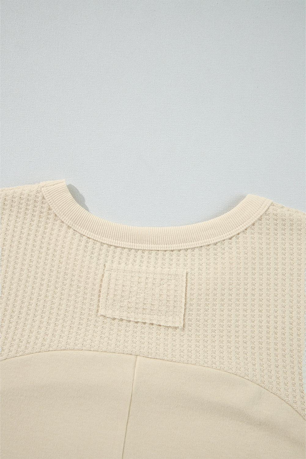 Blue Zone Planet | Beige Thermal Knit Patchwork Exposed Seam Long Sleeve Top-Tops/Long Sleeve Tops-[Adult]-[Female]-2022 Online Blue Zone Planet