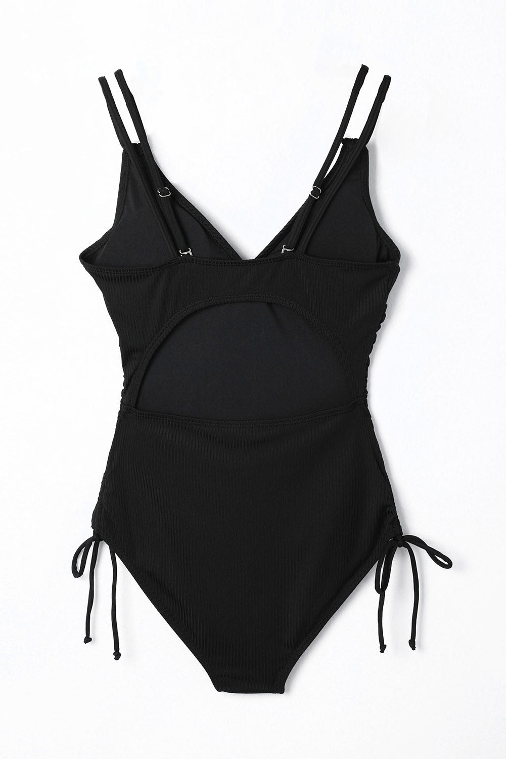 Blue Zone Planet |  Black Adjustable Straps Ribbed Knit One Piece Swimsuit Blue Zone Planet