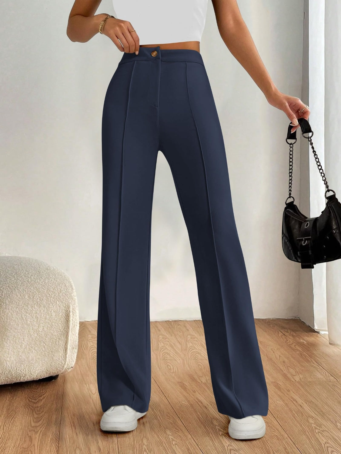 High Waist Wide Leg Pants-BOTTOMS SIZES SMALL MEDIUM LARGE-[Adult]-[Female]-2022 Online Blue Zone Planet