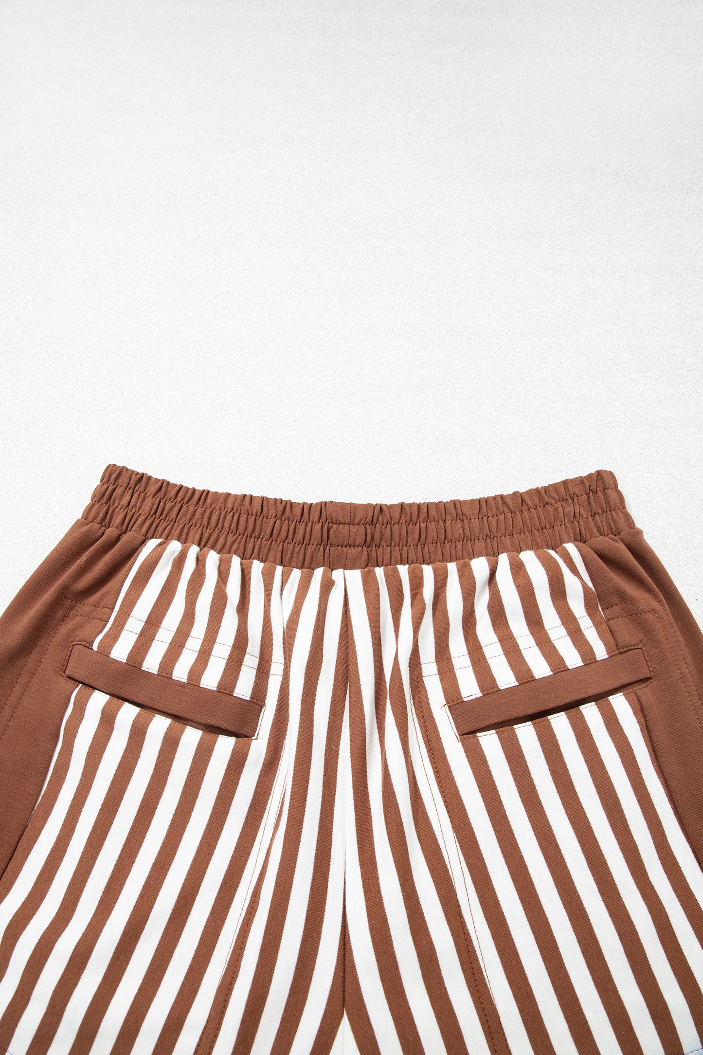 Brown Stripe Color Block Patchwork Quarter Zip Pullover Sporty Shorts Set-Two Piece Sets/Short Sets-[Adult]-[Female]-2022 Online Blue Zone Planet
