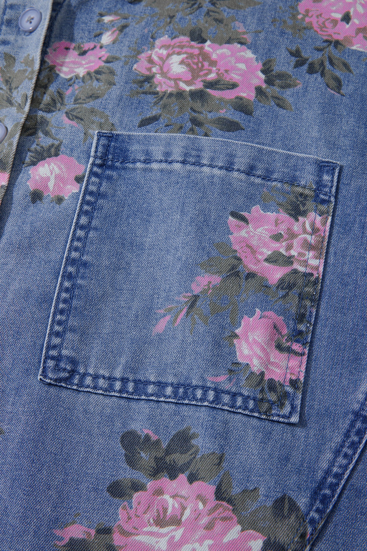 Blue Bracelet Sleeve Floral Denim Shirt-Bracelet-[Adult]-[Female]-2022 Online Blue Zone Planet