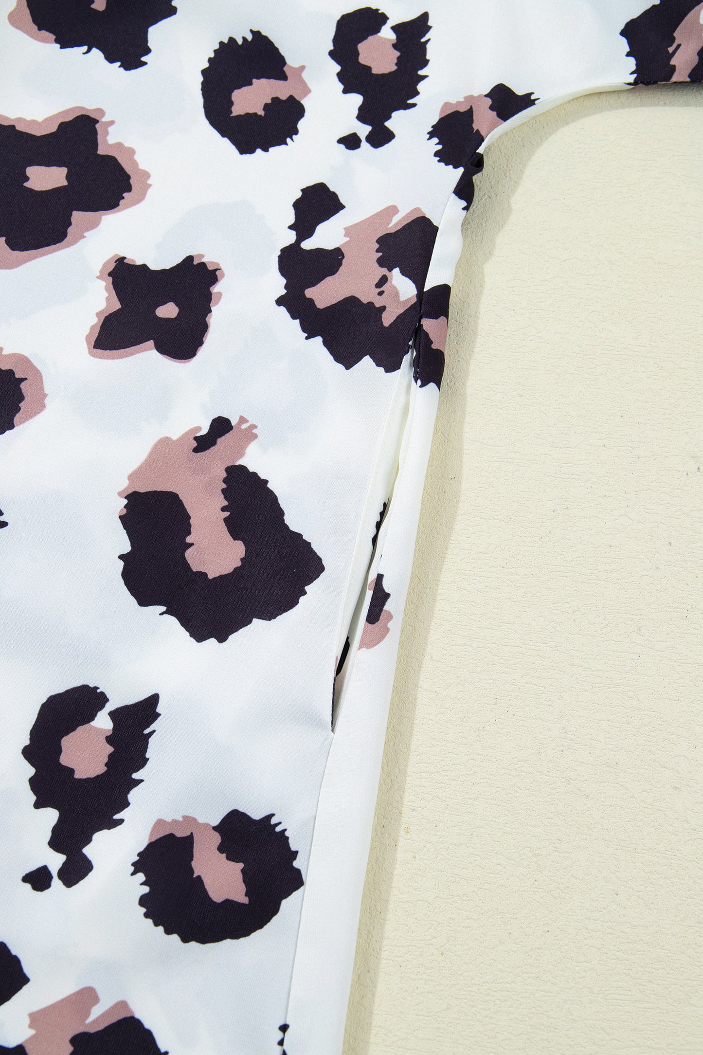 Khaki Leopard Print Contrast V Neck Plus Size Shift Mini Dress-TOPS / DRESSES-[Adult]-[Female]-2022 Online Blue Zone Planet