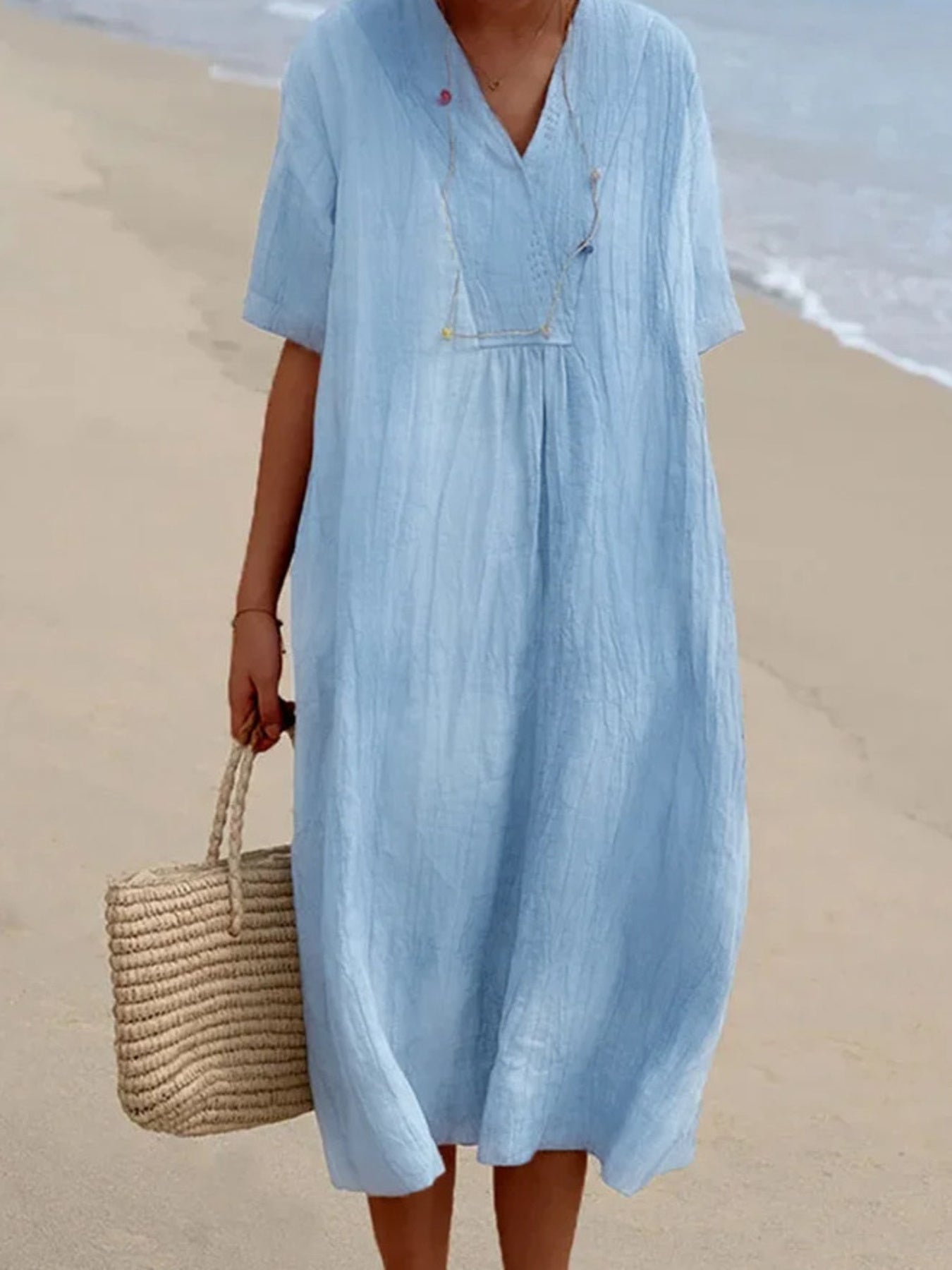 casual loose midi dress Casual Loose Short Sleeve Midi Dress, Blue / XL