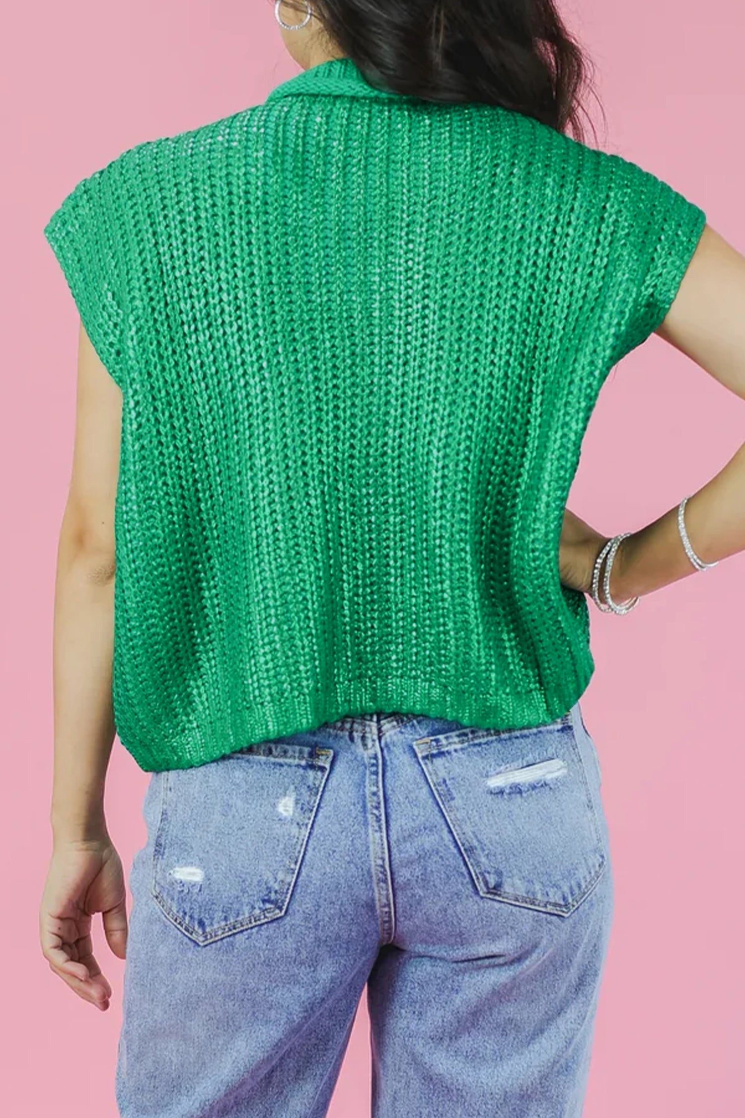 Bright Green Solid Color Knit High Neck Short Sleeve Sweater-Sweaters & Cardigans/Short Sleeve Sweaters-[Adult]-[Female]-2022 Online Blue Zone Planet