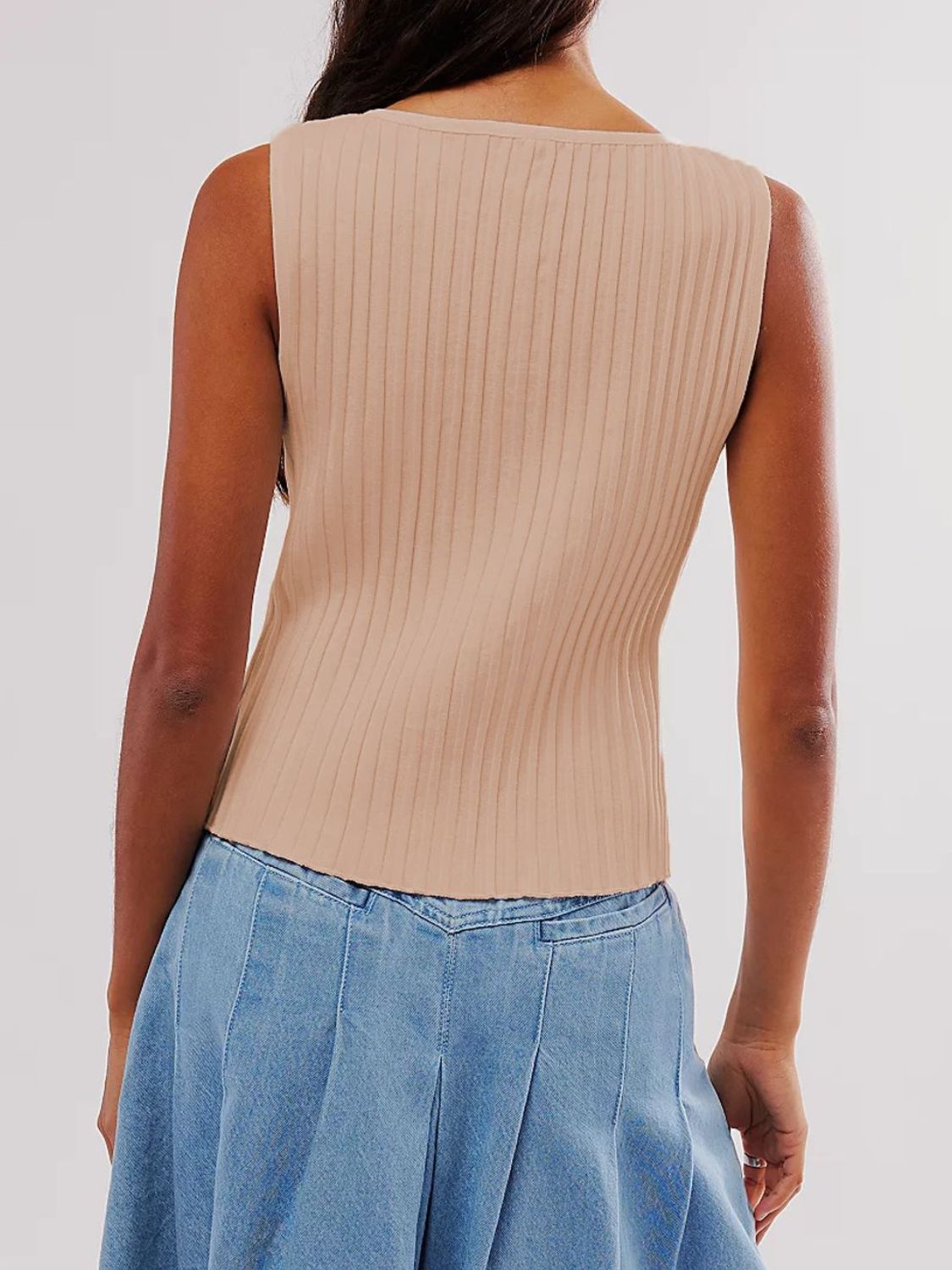 Button Down Round Neck Sweater Vest-TOPS / DRESSES-[Adult]-[Female]-2022 Online Blue Zone Planet
