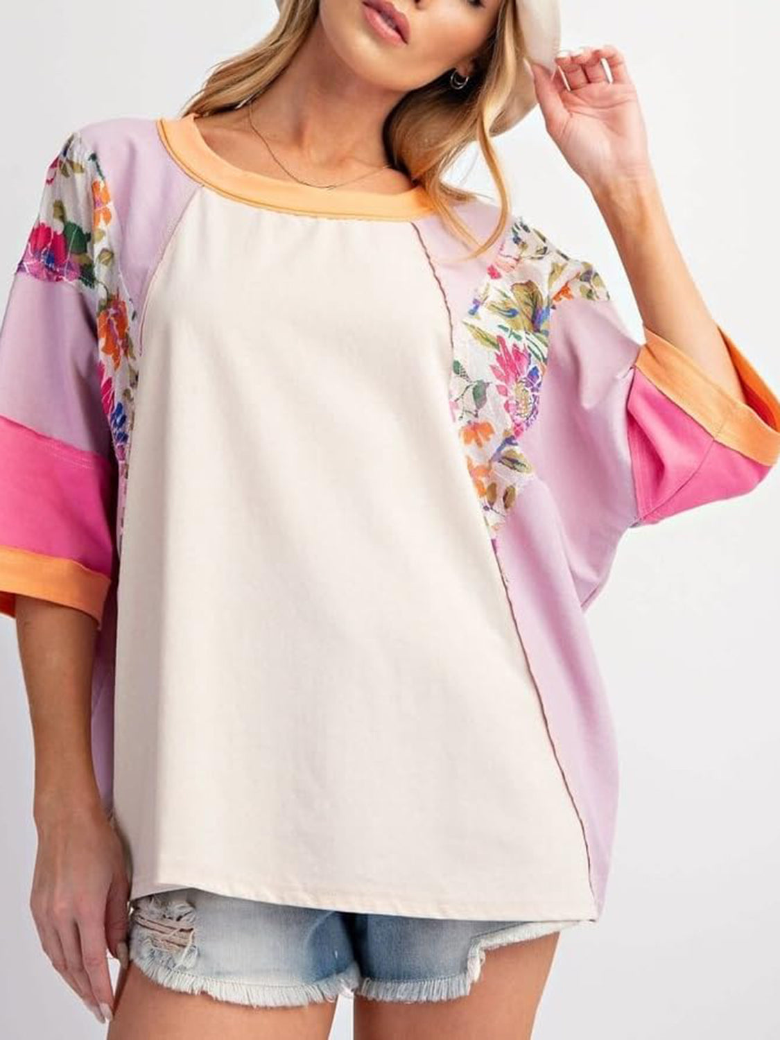 Color Block Printed Three-Quarter Sleeve Top-TOPS / DRESSES-[Adult]-[Female]-2022 Online Blue Zone Planet