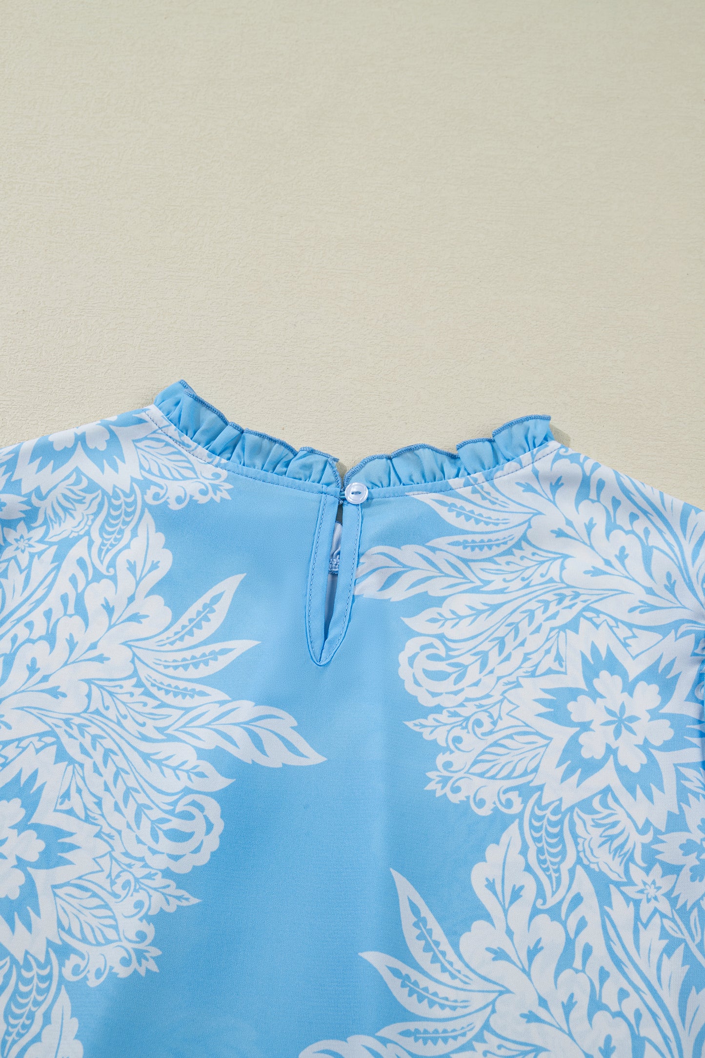 Sky Blue Ruffled Collar Puff Sleeve Flower Blouse-Tops/Blouses & Shirts-[Adult]-[Female]-2022 Online Blue Zone Planet