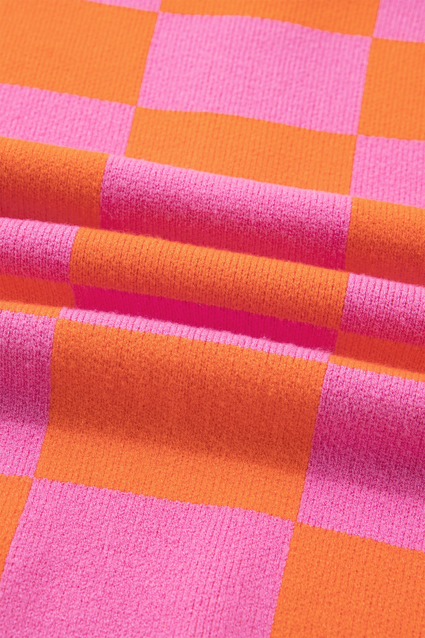 Sachet Pink Checkered Knit Polo Collar Baggy Sweater-TOPS / DRESSES-[Adult]-[Female]-2022 Online Blue Zone Planet