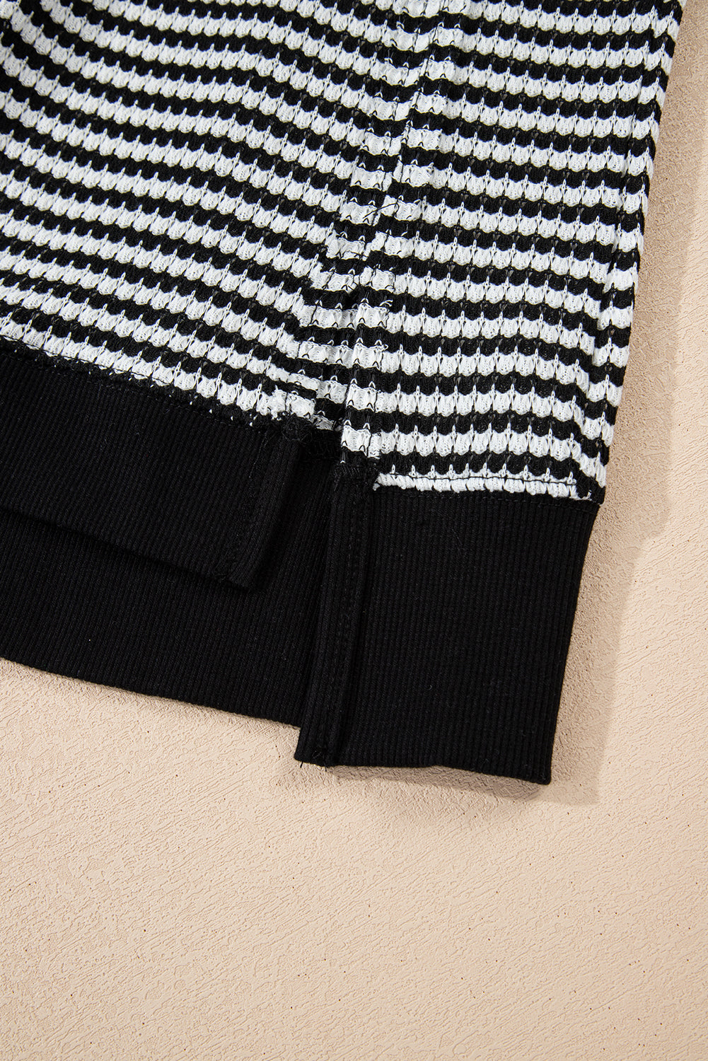 Black Stripe Ribbed Trim Drop Shoulder Long Sleeve Oversize Top-Tops/Long Sleeve Tops-[Adult]-[Female]-2022 Online Blue Zone Planet