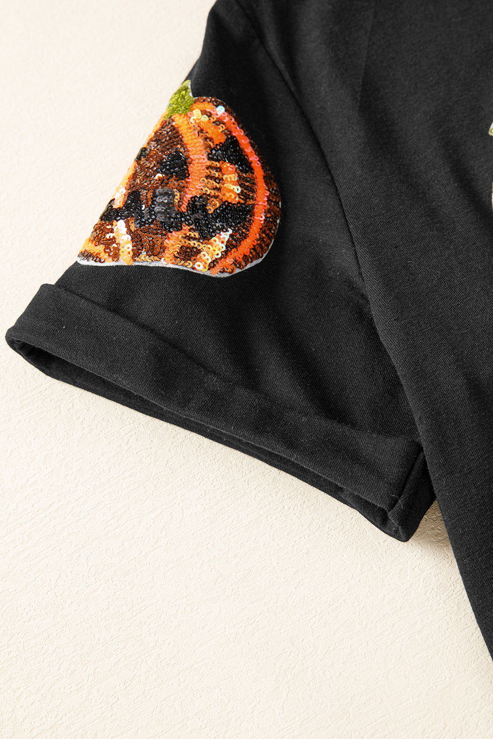 Black Sequin Pumpkin Face Halloween T Shirt-Graphic/Graphic Tees-[Adult]-[Female]-2022 Online Blue Zone Planet