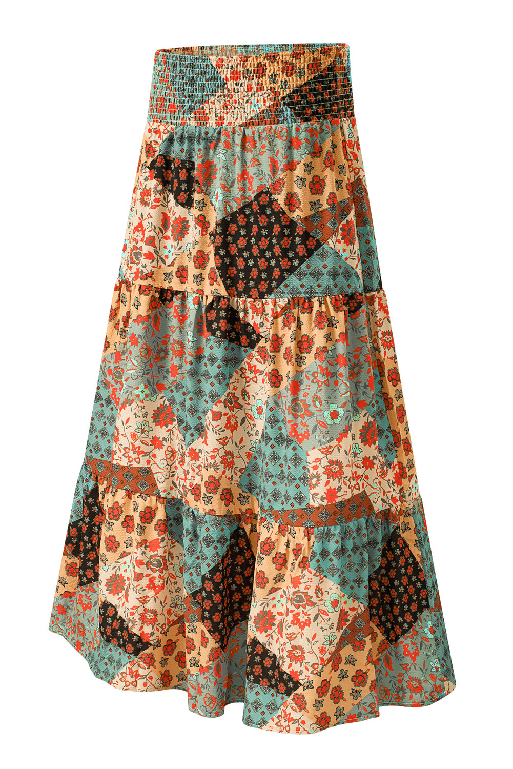 Multicolor Boho Print Tie-Up Waist Long Maxi Skirt-Bottoms/Skirts & Petticoat-[Adult]-[Female]-2022 Online Blue Zone Planet