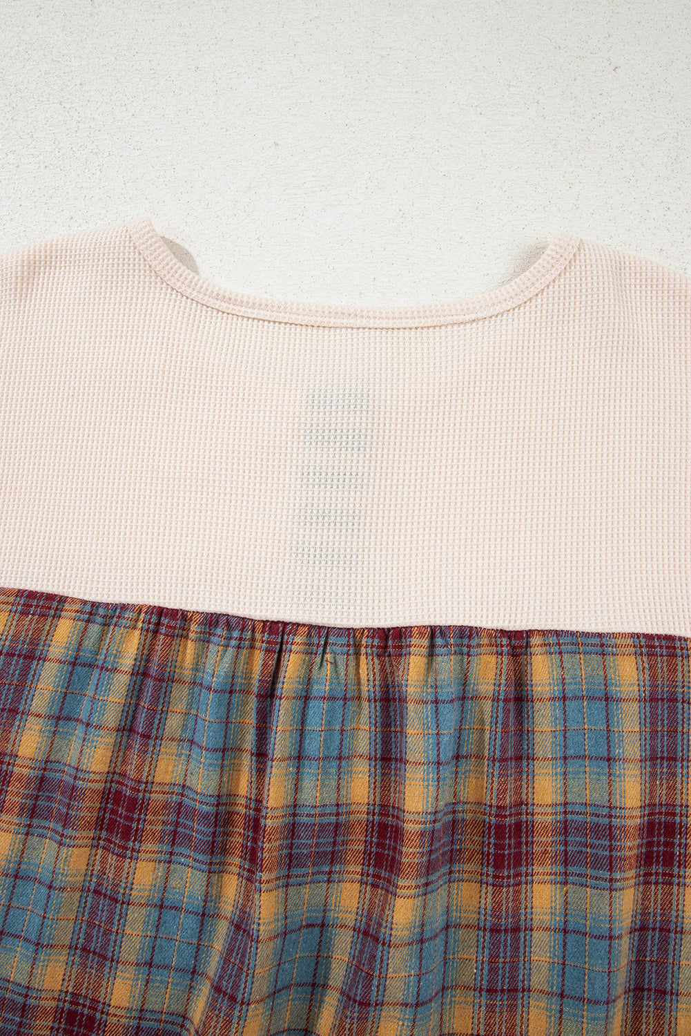 Parchment Plus Size Waffle Colorblock Striped Plaid Patchwork Half Button Pullover-Plus Size/Plus Size Tops/Plus Size Long Sleeve Tops-[Adult]-[Female]-2022 Online Blue Zone Planet