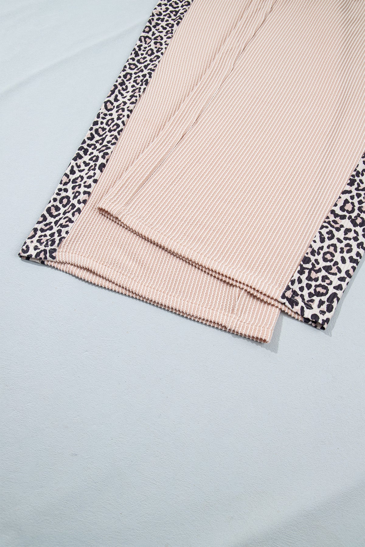 Light French Beige Leopard Print Ribbed Twist Long Sleeve Top Pants Plus Size Set-Plus Size/Plus Size Loungewear-[Adult]-[Female]-2022 Online Blue Zone Planet