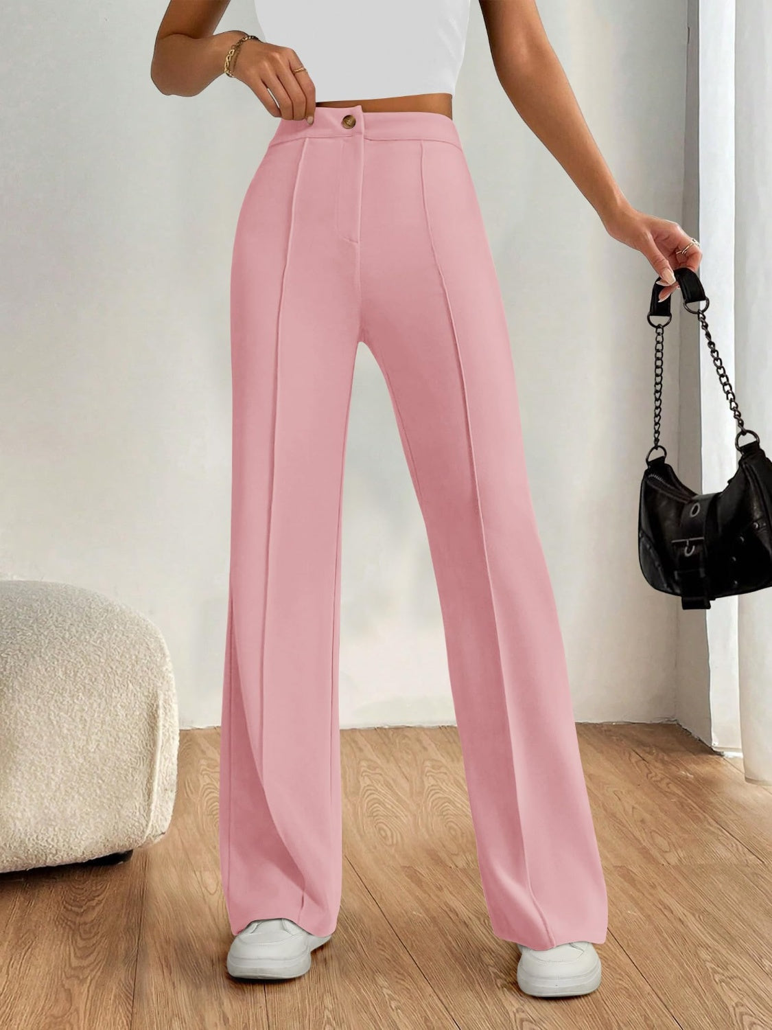 High Waist Wide Leg Pants-BOTTOMS SIZES SMALL MEDIUM LARGE-[Adult]-[Female]-2022 Online Blue Zone Planet